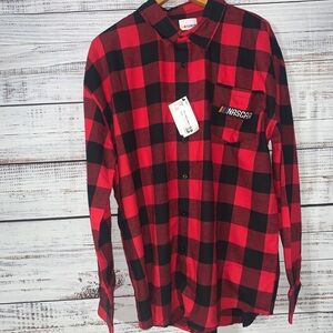 FOCO NASCAR Flannel XL Limited Edition Long Sleeve Button Up Shirt Red & Black